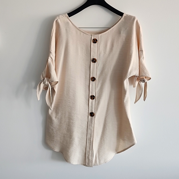 FRANK LYMAN Loose Top With Tie Sleeve Detail Size 8 - Picture 2 of 7